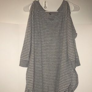 Calvin Klein top size L long sleeves performance cold shoulder gray white stripe